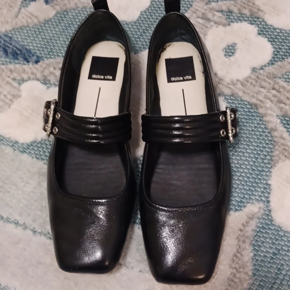 Dolce Vita Sz 8, Arora Leather,  Buckled, Mary Jane Ballet Flats In Midnight.